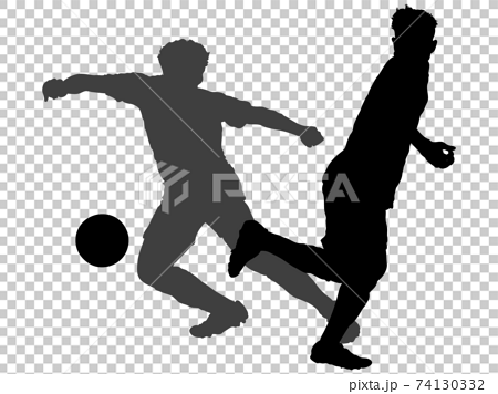 ボールを取り合うサッカー選手のシルエットのイラスト素材