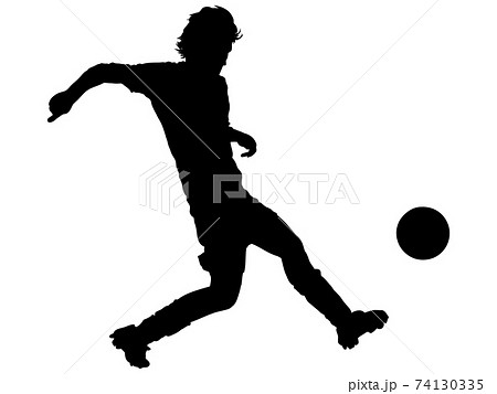 ボールをトラップするサッカー選手のシルエットのイラスト素材