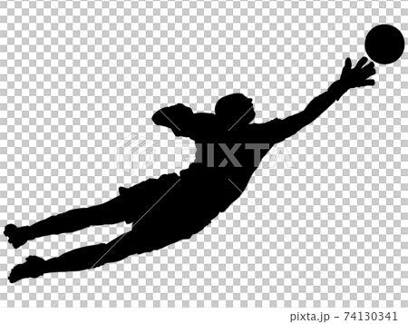 Silhouette of goalkeeper jumping on the ball Silhouette of goalkeeper jumping on the ball 74130341
