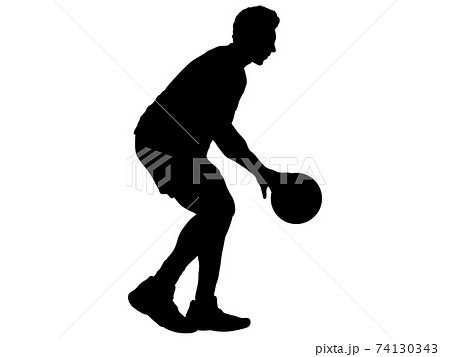 ドリブルをするバスケットボール選手のシルエット 4のイラスト素材