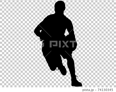 ドリブルをするバスケットボール選手のシルエット_2 74130345