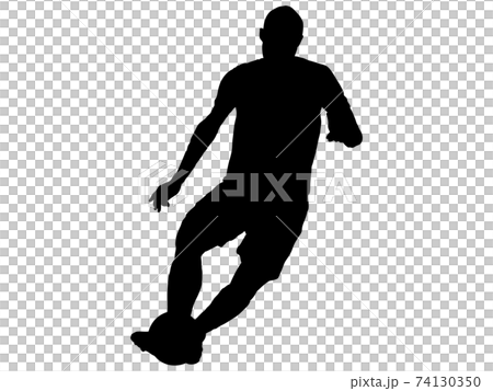 ドリブルをするサッカー選手のシルエット 74130350