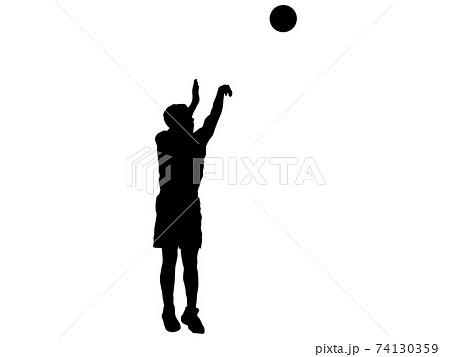 スリーポイントシュートを打つバスケットボール選手のシルエットのイラスト素材