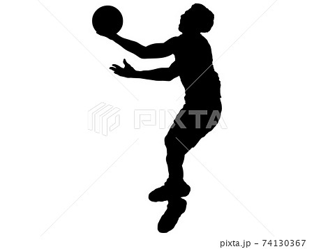 シュートするバスケットボール選手のシルエットのイラスト素材