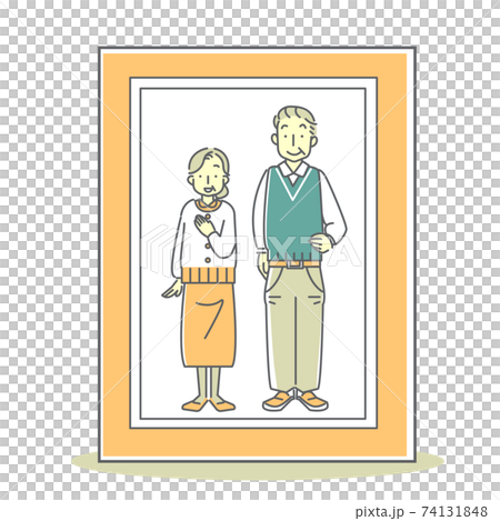 祖父母の思い出　シンプルでおしゃれな線画イラスト素材 74131848
