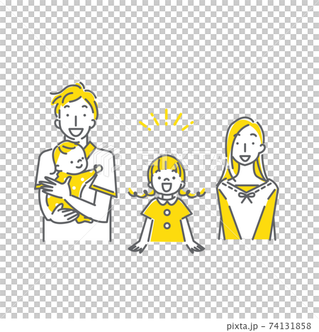 シンプルでおしゃれな線画イラスト素材 若い家族の表情シリーズのイラスト素材