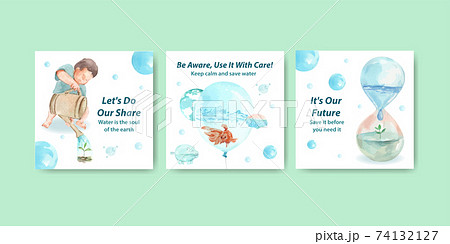Advertise template with world water day concept design for business and marketing watercolor vector illustration 74132127