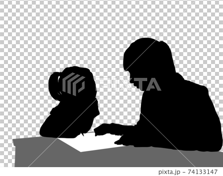 勉強する親子のシルエット 1のイラスト素材 勉強する親子のシルエット 1のイラスト素材
