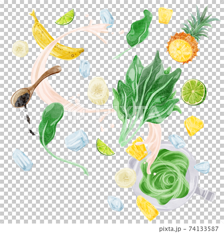 綠色冰沙素材手繪水彩風格插畫 74133587
