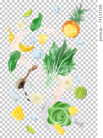グリーンスムージの材料手描き水彩風イラスト 74133588