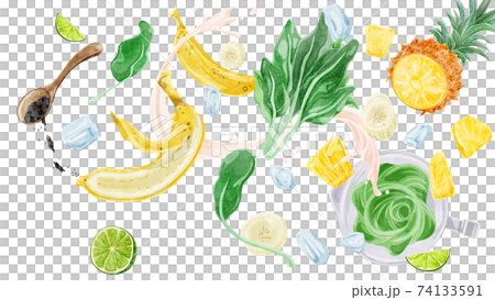 グリーンスムージの材料手描き水彩風イラスト 74133591