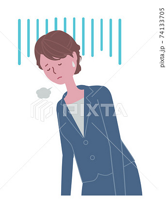 落ち込む・疲れている　青いスーツの女性イラスト 74133705