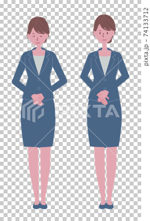 かしこまる 会釈をする 青いスーツの女性イラストセットのイラスト素材