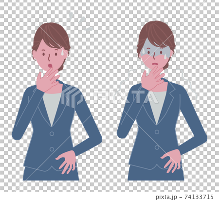 焦る 怖がる 青いスーツの女性イラストセットのイラスト素材