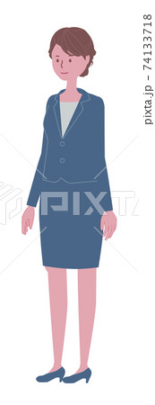 まっすぐ立つ青いスーツの女性イラスト 74133718