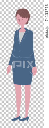 まっすぐ立つ青いスーツの女性イラスト 74133718