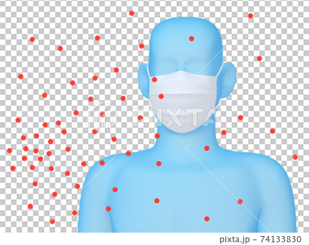 Illustration of hygiene mask Mask White bleeds type Mannequin usage example and image of fine particles (1_3) 74133830