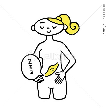 胃腸を休める女性のイラスト　断食　ダイエット 74134036