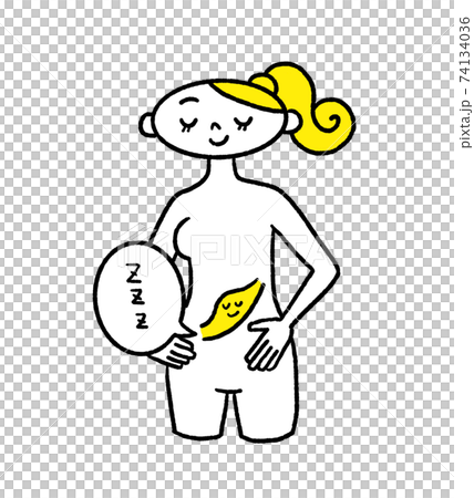 胃腸を休める女性のイラスト　断食　ダイエット 74134036