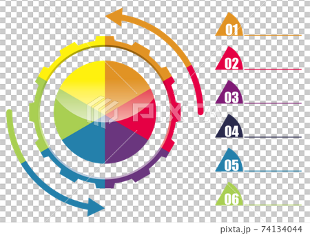 レインボーカラー6分割歯車ギアのインフォグラフィックスイラスト アイコン コンセプト工業産業ビジネスのイラスト素材