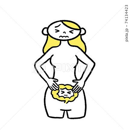 腸内環境の乱れ 便秘の女性のイラスト 腸内環境の乱れ 便秘の女性のイラスト 74134423