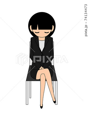 スーツの女性が椅子に座って足を組みながら寝ている全身ポーズのイラスト素材