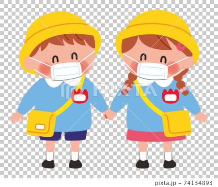 幼稚園児 マスク イラスト 笑顔のイラスト素材