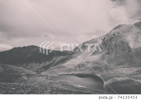 Panorama of lake scenes in mountains, national park Dombay, Caucasus 74135453