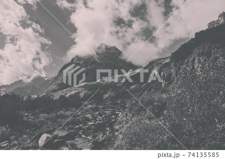 Closeup view mountains scenes in national park Dombai, Caucasus, Russia 74135585