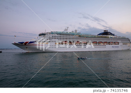 Closeup view of liner PO Cruises in Laguna Veneta of Venice 74135746