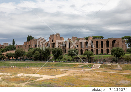 Panoramic view of temple of Apollo Palatinus and Circus Maximus 74136074