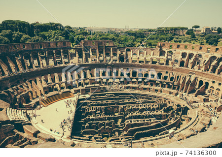 Panoramic view of interior of Colosseum in Rome Panoramic view of interior of Colosseum in Rome 74136300