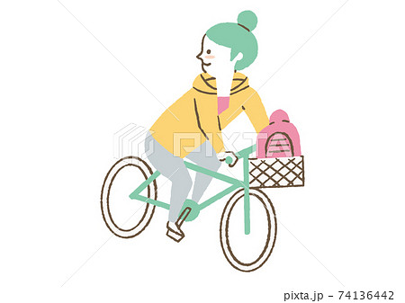 自転車に乗っている女性のイラスト素材