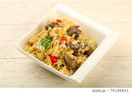 Bulgur with chicken hearts 74136841
