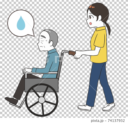 坐在輪椅上的老人,女性保姆,側身,悲傷 坐在輪椅上的老人,女性保姆,側身,悲傷 74137932