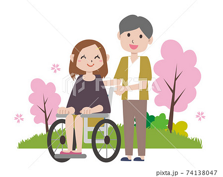 車椅子の若い女性と男性 車椅子の若い女性と男性 74138047