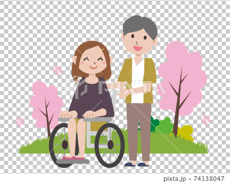 車椅子の若い女性と男性 車椅子の若い女性と男性 74138047