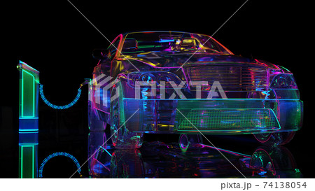 Charging modern electic car. Glass car with neon lighting 74138054
