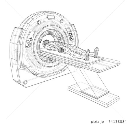 MRI machine scanning patient inside. Vector MRI machine scanning patient inside. Vector 74138084