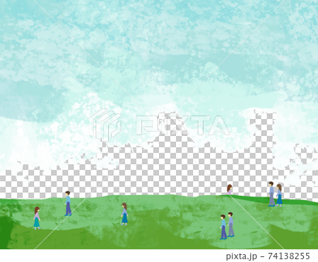 Watercolor meadow and sky vector illustration background 74138255
