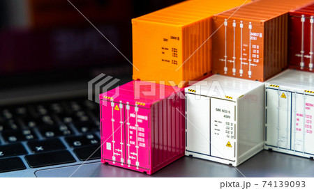 Global business container cargo ship in import export business logistic, Company shipping delivery and logistics technology business industrial, Container on computer laptop notebook selective focus. Global business container cargo ship in import export business logistic, Company shipping delivery and logistics technology business industrial, Container on computer laptop notebook selective focus. 74139093