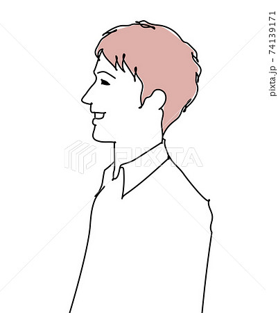 笑顔の横顔の男性 上半身 線画のイラスト素材