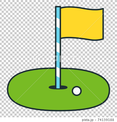 ゴルフコースと旗とボールのアイコンのイラスト のイラスト素材
