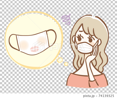 A woman worried about having makeup on her mask A woman worried about having makeup on her mask 74139325
