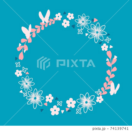 ナチュラルな花と蝶々のフレーム リースのイラストのイラスト素材