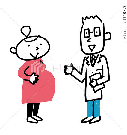 立って微笑んでいる妊娠中の女性と医者のイラスト素材