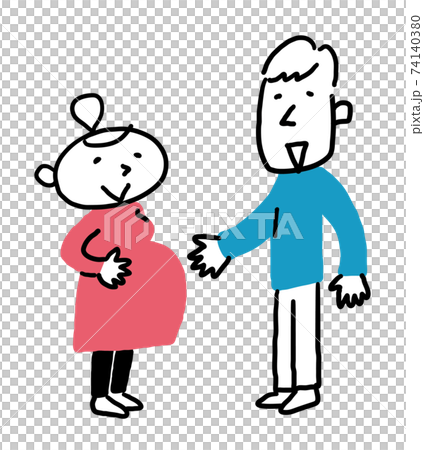 立って微笑んでいる妊娠中の女性とパートナーのイラスト素材