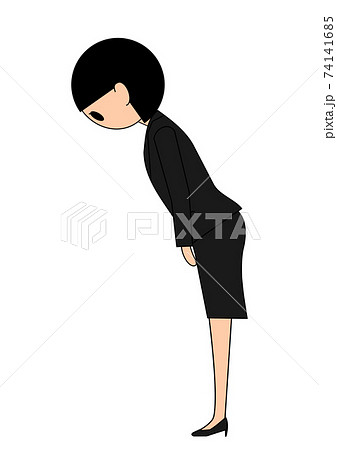 スーツの女性がお辞儀している横からの全身ポーズのイラスト素材