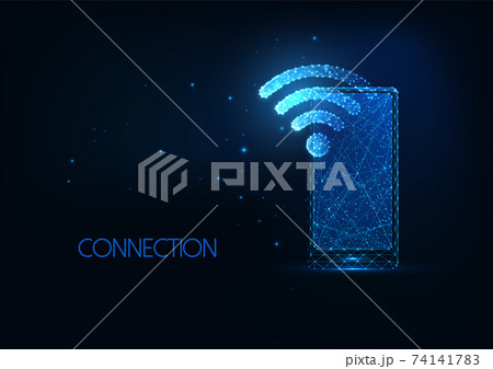 Futuristic wifi network concept with glowing low polygona smartphone and wi-fi symbol Futuristic wifi network concept with glowing low polygona smartphone and wi-fi symbol 74141783