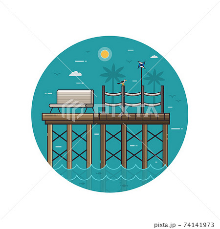 Sea Pier Seaside Icon in Line Art 74141973